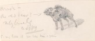 Cropped letter from William Orpen to Mrs St George with a sketch of a dog