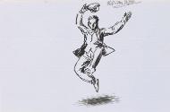 Cropped letter from William Orpen to Mrs St George with a sketch of the artist jumping
