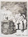 Illustrated letter from William Orpen to Mrs St George with a sketch of the artist sitting in the dark next to table