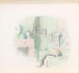 Watercolour sketch of an interior