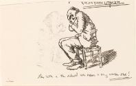 Cropped letter from William Orpen to Mrs St George with a sketch of the artist trying to keep warm