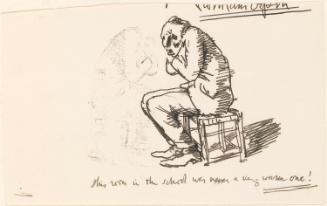 Cropped letter from William Orpen to Mrs St George with a sketch of the artist trying to keep warm