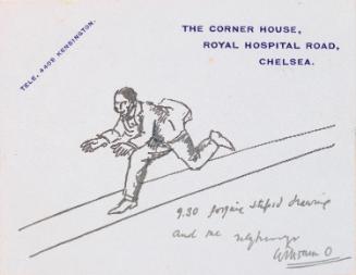 Illustrated letter from William Orpen to Mrs St George with a sketch of the artist running