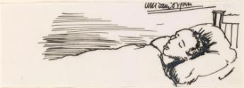 Cropped letter from William Orpen to Mrs St George with a sketch of the artist sleeping]