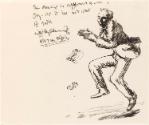 Cropped letter from William Orpen to Mrs St George with a sketch of the artist jumping