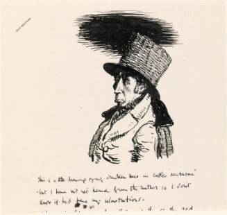 Cropped letter from William Orpen to Mrs St George with a sketch of the 'drunken hero'