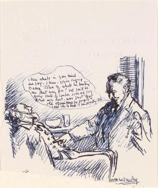 Cropped letter from William Orpen to Mrs St George with a sketch of the artist at the dentist in Scotland