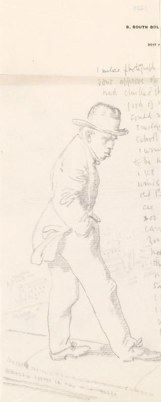 Cropped letter from William Orpen to Mrs St George with a sketch of the artist