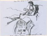 Cropped letter from William Orpen to Mrs St George with a sketch of the artist driving