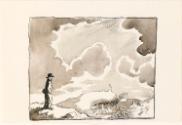 Cropped letter from William Orpen to Mrs St George with a sketch of the artist standing in a landscape
