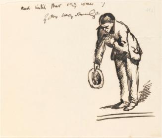 Cropped letter from William Orpen to Mrs St George with a sketch of the artist bowing