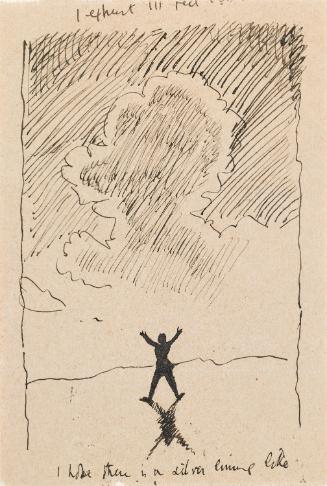 Cropped letter from William Orpen to Mrs St George with a sketch of a figure in a landscape with clouds