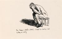 Illustrated letter from William Orpen to Mrs St George with a sketch of the artist with his head in his hands
