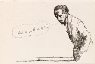 Cropped letter from William Orpen to Mrs St George with a sketch of the artist with a beard