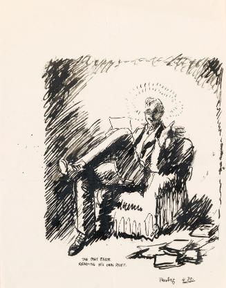Illustrated letter from William Orpen to Mrs St George, 'The poet peer reading his own stuff'