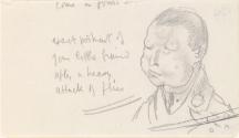 Cropped letter from William Orpen to Mrs St George with a sketch of the artist with insect bites