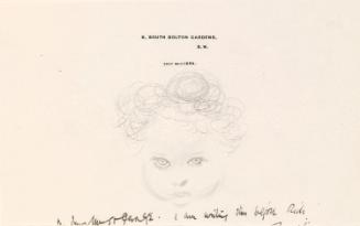 Cropped letter from William Orpen to Mrs St George with a sketch of a baby's face