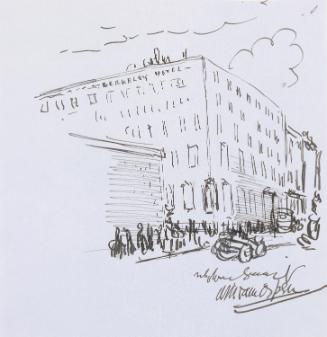 Cropped letter from William Orpen to Mrs St George with a sketch of the Berkeley Hotel