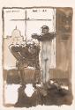 Illustrated letter from William Orpen to Mrs St George with a sketch of the artist undergoing medical examination