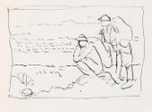 Preliminary sketch for a painting of two soldiers