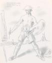 Illustrated letter from William Orpen to Mrs St George with a sketch of the artist painting on the Somme battlefield