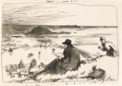 Cropped letter from William Orpen to Mrs St George with an illustration of the artist sketching at Howth, Co. Dublin