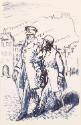Illustrated letter from William Orpen to Mrs St George with a sketch of the artist walking with Mr Stiles