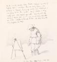 Cropped letter from William Orpen to Mrs St George with a sketch of the artist painting in the snow