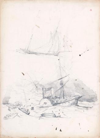 A Sinking Ship; Two bears in a Pit with a Woman and Soldier Looking on (on verso)