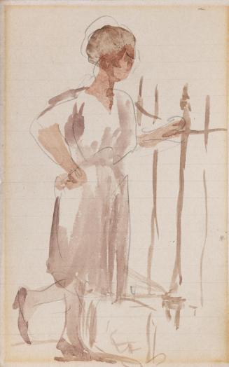 A Woman Leaning against Railings
