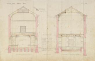 Transverse Sections through the Library/Picture Gallery (left) and Sculpture Hall/Picture Gallery (right) of the Proposed National Gallery of Ireland