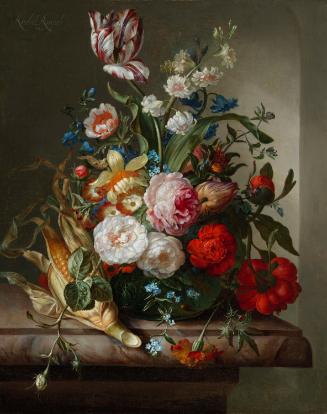 Vase of Flowers with an Ear of Corn