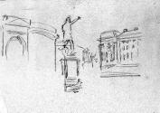 Part of a Sketchbook with 19 Leaves of Architectural and Landscape studies, including Foley's Statue of Henry Grattan, (1746-1820), College Green, Dublin