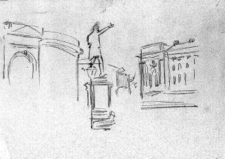 Part of a Sketchbook with 19 Leaves of Architectural and Landscape studies, including Foley's Statue of Henry Grattan, (1746-1820), College Green, Dublin