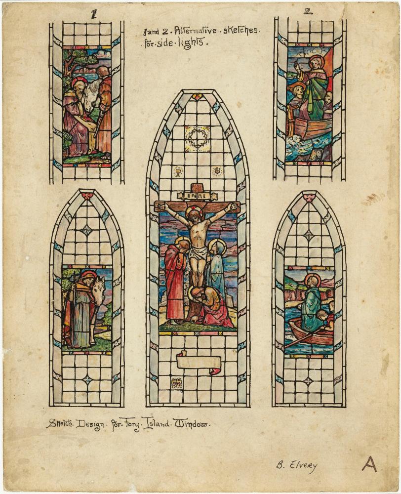 Saint Columba with the White Horse that Foretold his Death, The Crucifixion, Saint Columba Arriving at Tory Island, Saint Colmcille's Church, Tory Island, County Donegal